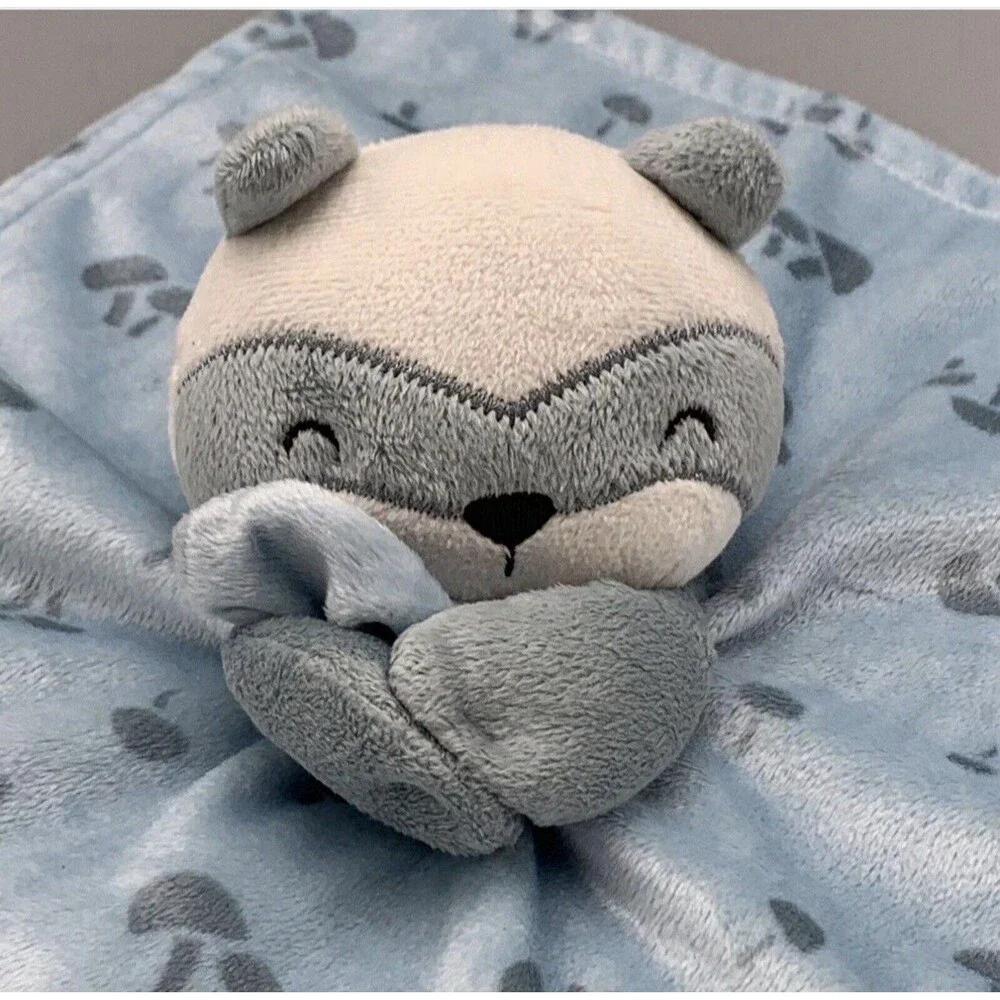 Modern Moments Gerber Raccoon Lovey Mushroom Fleece Blue Minkey Security Blanket